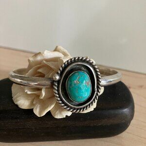 Vintage Native American Turquoise Sterling Shadow Box Cuff